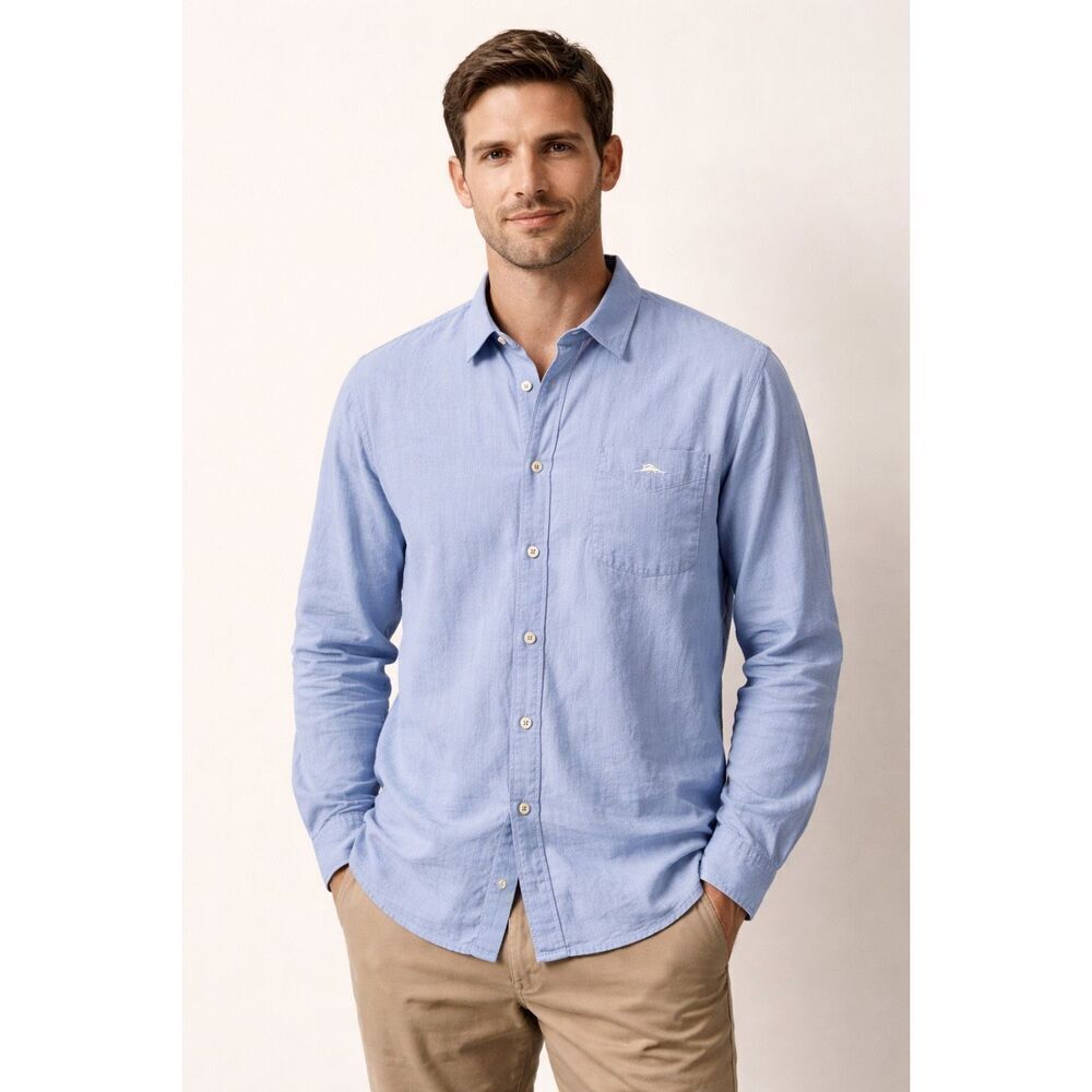 Tommy Bahama Mens XL Blue Cotton Long Sleeve Button Up Shirt
